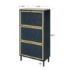 3 Door Metal Shoe Rack, Freestanding Modern Shoe Storage Cabinet With Metal Rattan, Particle Board For Entryway - Blue Gray - Image 3