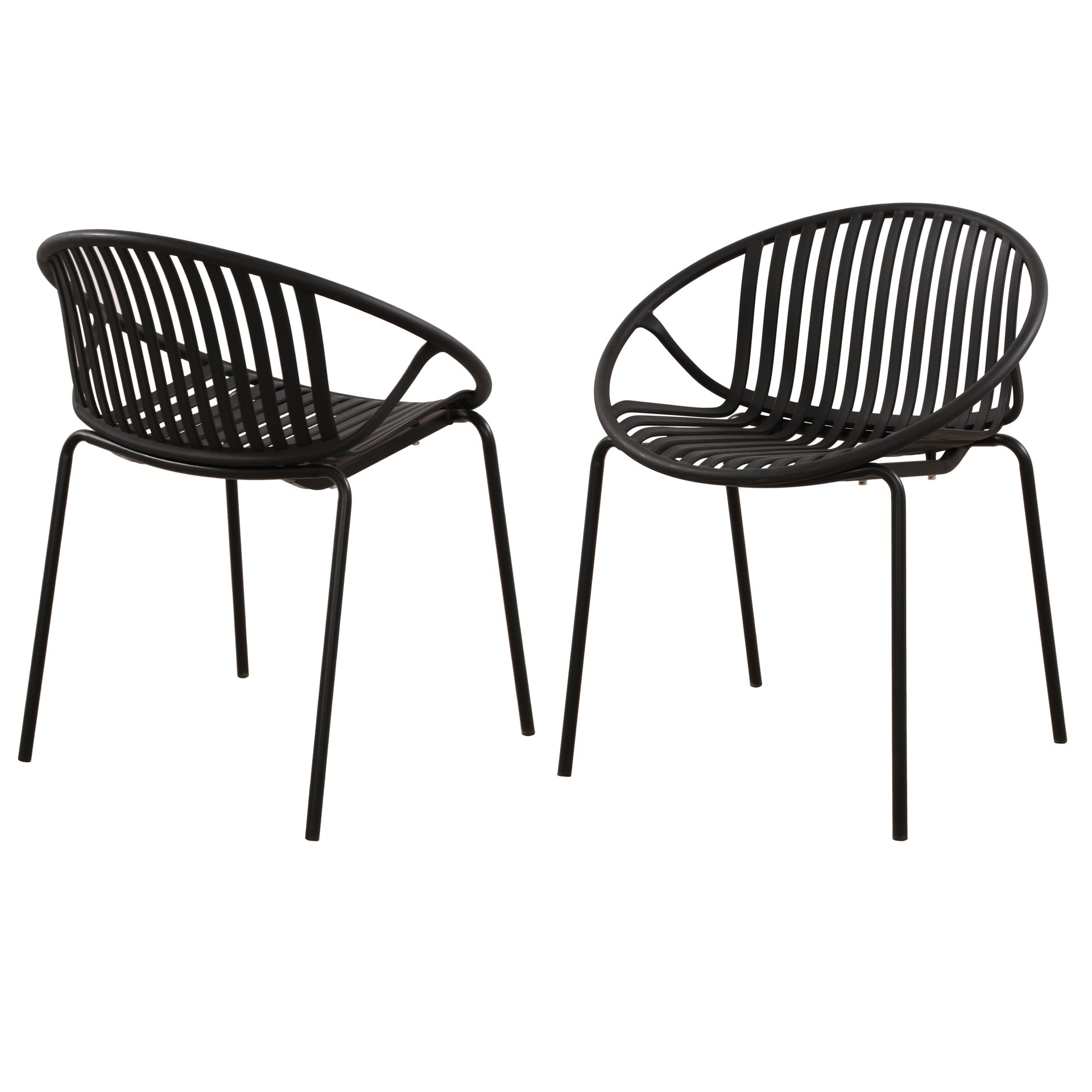 Modern Simple Art Style Patio Dining Chairs With Breathable Design, Metal Legs And Plastic Backrest (Set of 2) - Black - Image 7