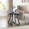 2 Piece Tempered Glass Surface Coffee Table Set, Decor Coffee Table Round End Side Table With Sturdy Construction For Living Room (Rustic) - Black - Image 11