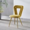 Modern Chair With Iron Tube Legs, Soft Cushions And Comfortable Backrest, Suitable For Dining Room, Living Room, Cafe, Hairball Back (Set of 2) - Yellow - Image 3
