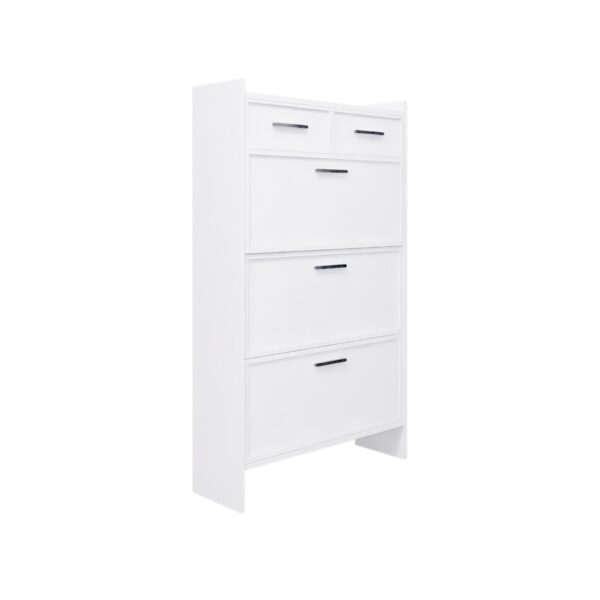 Shaker Shape Door Shoe Rack 3 Doors Shoe Cabinet With 2 Drawers With Open Space For Shoes - Matte White