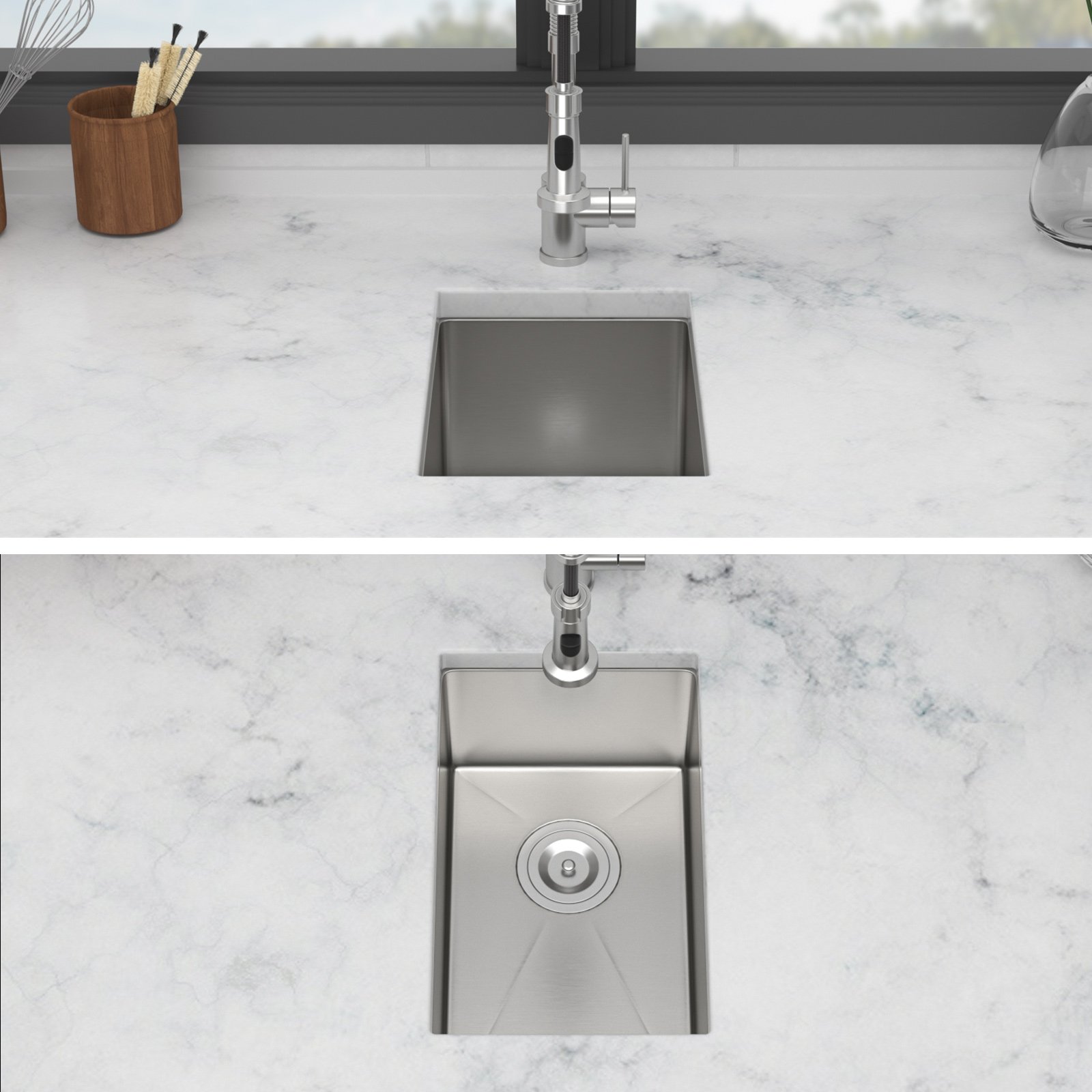 10" Undermount Kitchen Sink 16 Gauge 8" Deep Single Bowl - Brushed Nickel - Image 6