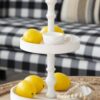 Two Tiered Round Wooden Tray - White - Image 3
