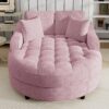 Modern Chaise Lounge Sofa Bed Upholstered Sofa Couch With Tufted Seat And Detachable Pillows For Living Room - Pink - Image 9
