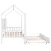 Twin Size House Bed & Trundle, Kids Bed With Shelf - White - Image 14