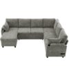 Sectional Sofa Versatile Sofa Bed Sofa Sleeper U - Shaped Sofa With Ample Storage Space, 2 Cup Holders And Charging Ports For Living Room - Light Gray - Image 11