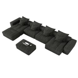 Modern Oversized Modular Sectional Sofa, Sparkling Chenille Fabric Soft Cushion Sofa With 8 Pillows, 8 Pieces Diy Combination Tufted Sofa, No Assembly Required - Black