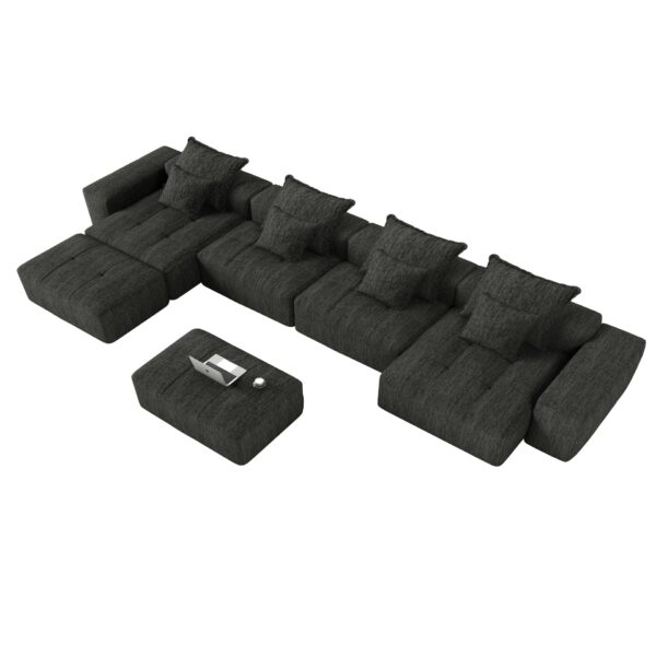 Modern Oversized Modular Sectional Sofa, Sparkling Chenille Fabric Soft Cushion Sofa With 8 Pillows, 8 Pieces Diy Combination Tufted Sofa, No Assembly Required - Black
