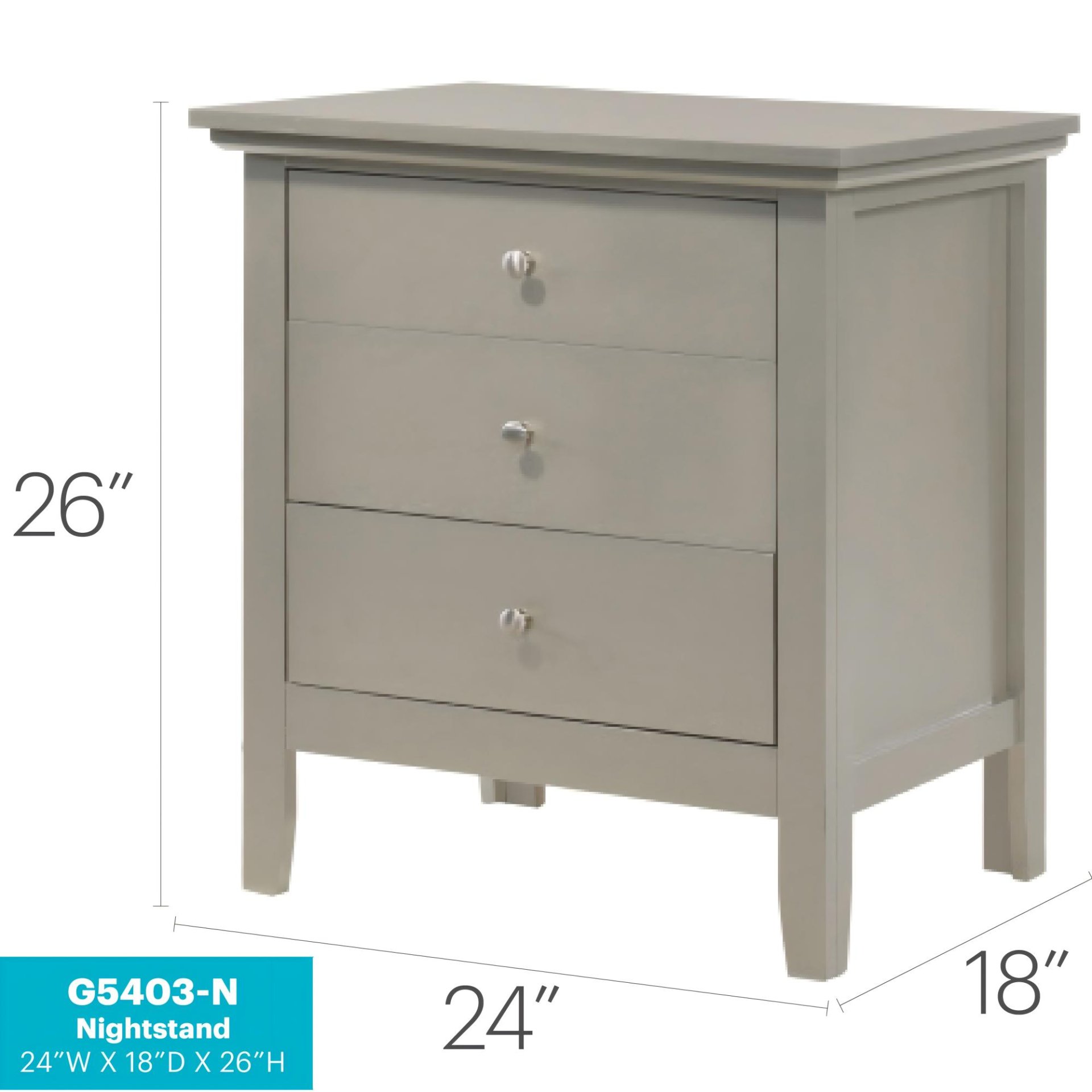 3 Drawer Nightstand - Silver Champagne - Image 3
