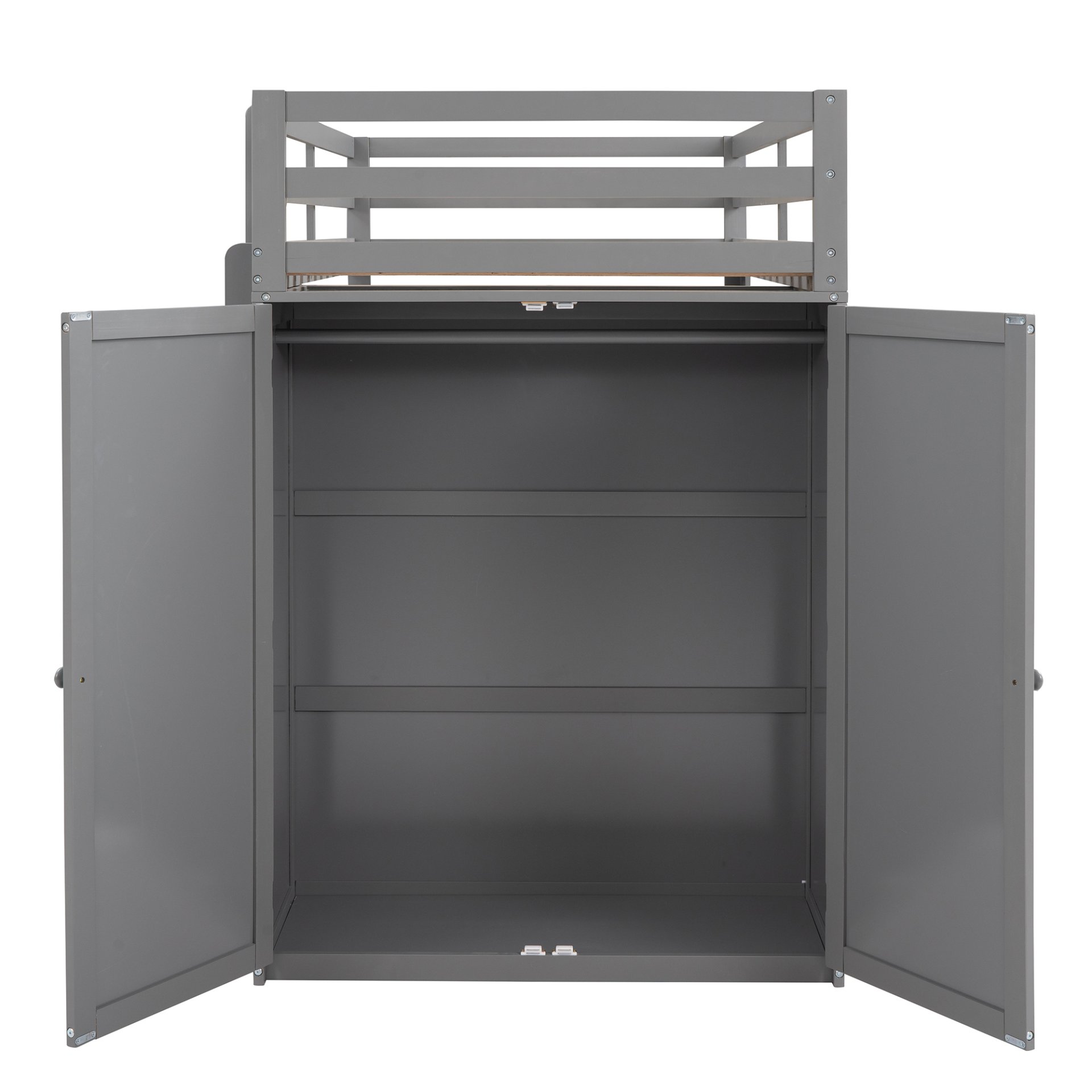 Twin Size Loft Bed With Drawers, Desk, And Wardrobe - Gray - Image 8