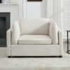 Wide Modern Oversized Armchair With Ottoman Stool, Single Sofa With Lumbar Support, Accent Chair, Reading Chair For Bedroom, Living Room - Cream - Image 7