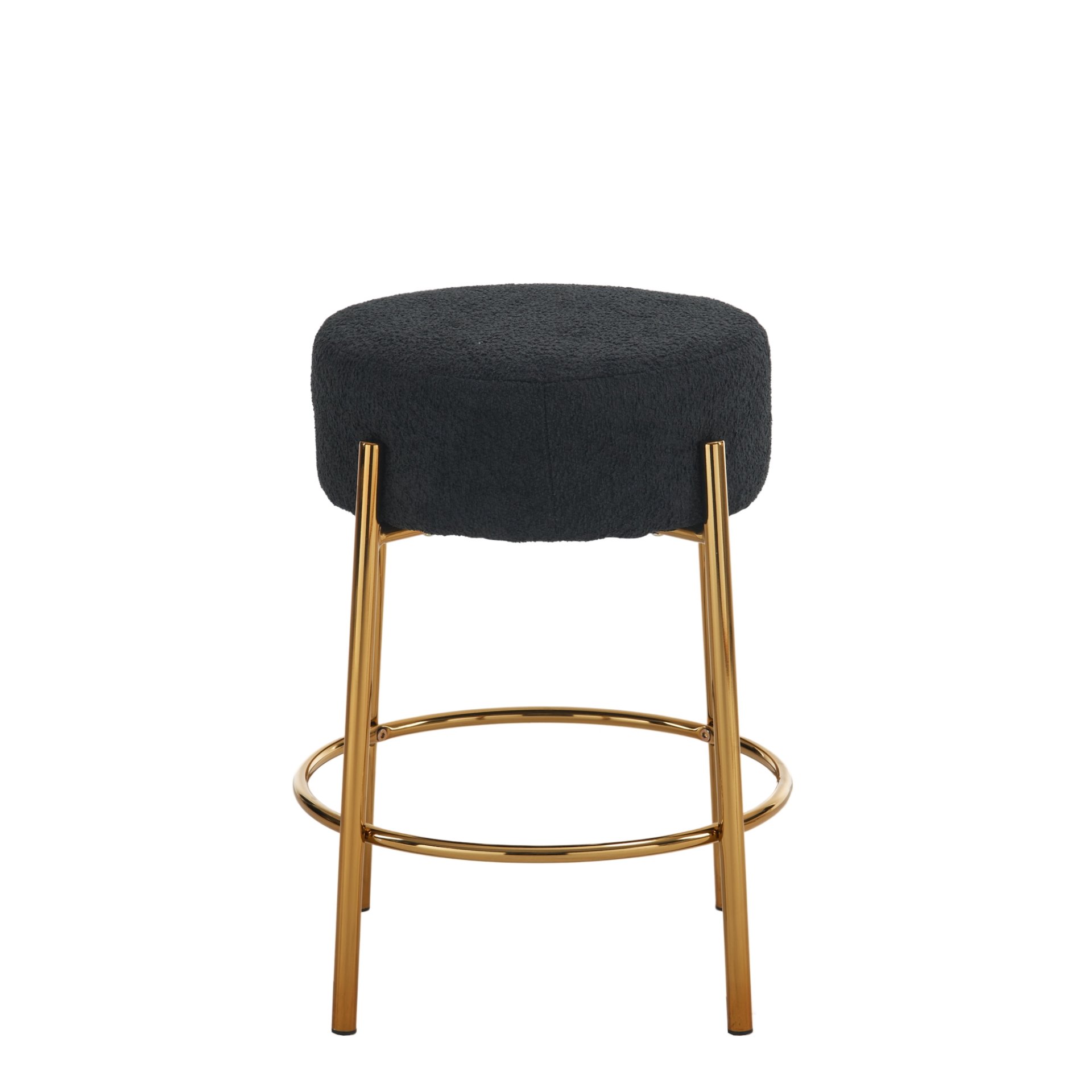 Round Bar Stools (Set of 2), Contemporary Upholstered Dining Stools For Kitchens, Coffee Shops And Bar Stores - Black / Gold - Image 12