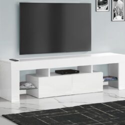 TV Stand, Console, Media Entertainment Center, Storage Cabinet, Glossy Contemporary & Modern - White