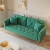 Velvet Sofa Bed With Nail Head Trim And Throw Pillow Sponge Filling Metal Legs - Green - Image 5