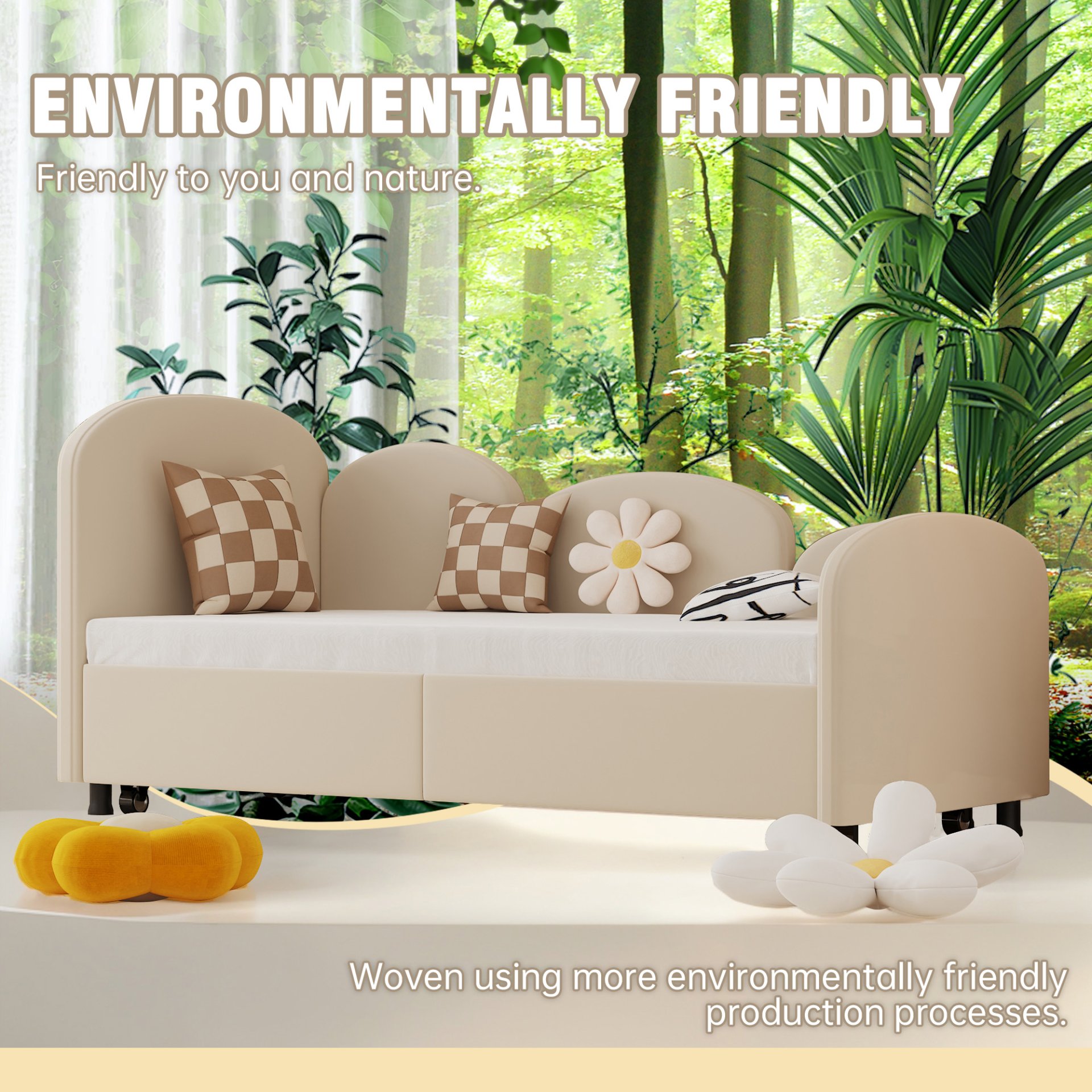 Modern Upholstered Daybed With Twin Size Bed Frames And Storage - Beige - Image 4