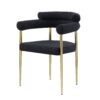 Dining Chairs (Set of 2), Mid-Century Modern Dining Chairs, Kitchen Dining Room Chairs, Round Boucle Backrest Sherpa Dining Chair With Brushed Bronze Metal Legs - Black - Image 2