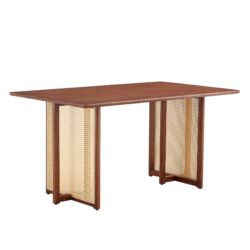 Style Dining Table With Imitation Rattan Design For Dining Room Living Room Office - Walnut