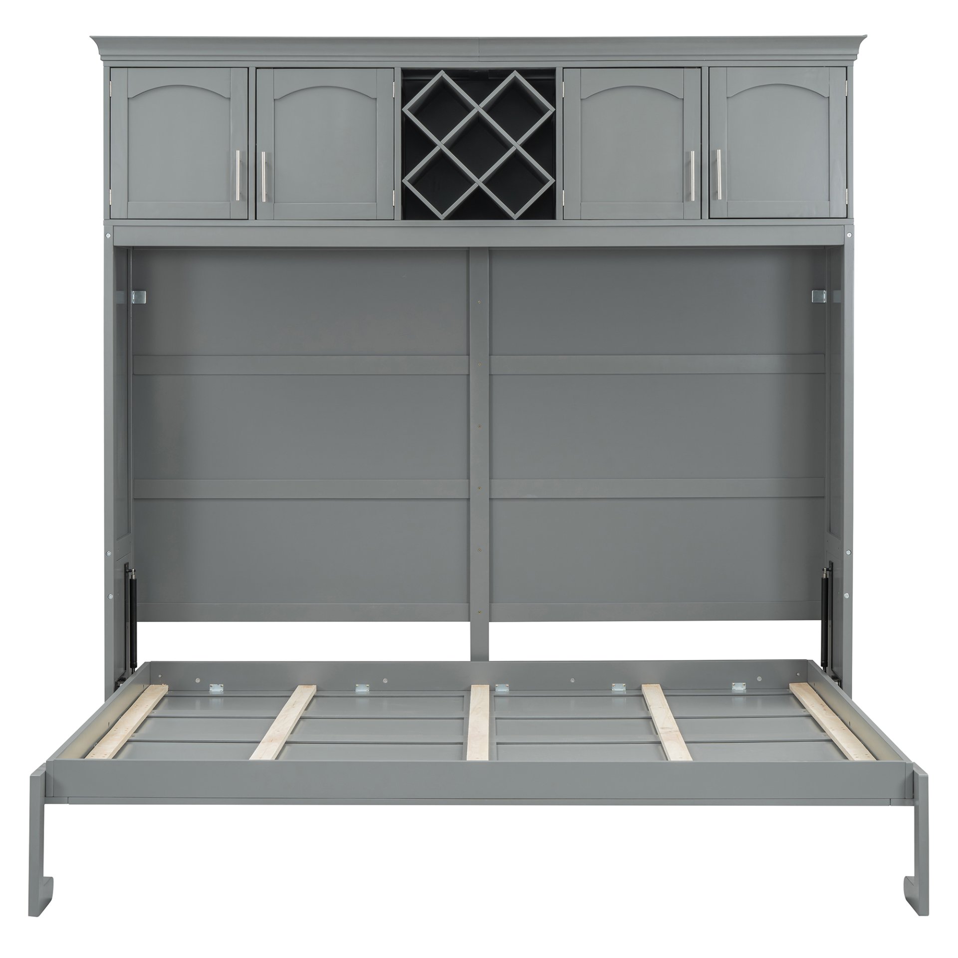 Queen Size Murphy Wall Bed With Top Cabinets & Wine Rack - Gray - Image 20
