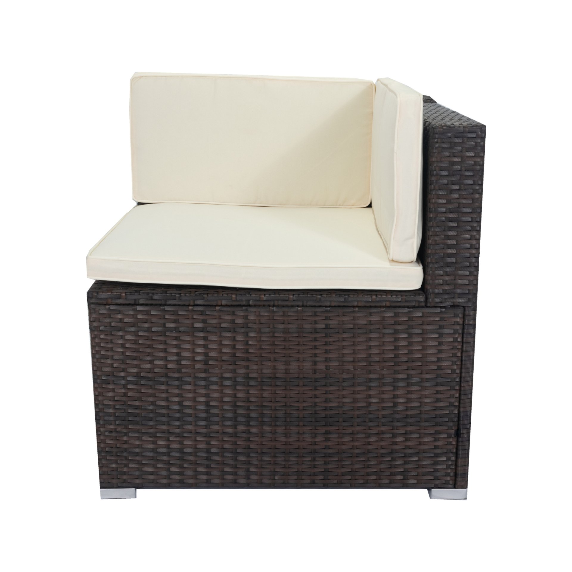 11 Piece Patio Wicker Conversation Set, 10 Seater Patio Sectional Set With 3 Storage Box Under Seat - Brown / White - Image 10