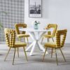 Modern Chair With Iron Tube Legs, Soft Cushions And Comfortable Backrest, Suitable For Dining Room, Living Room, Cafe, Hairball Back (Set of 2) - Yellow - Image 7