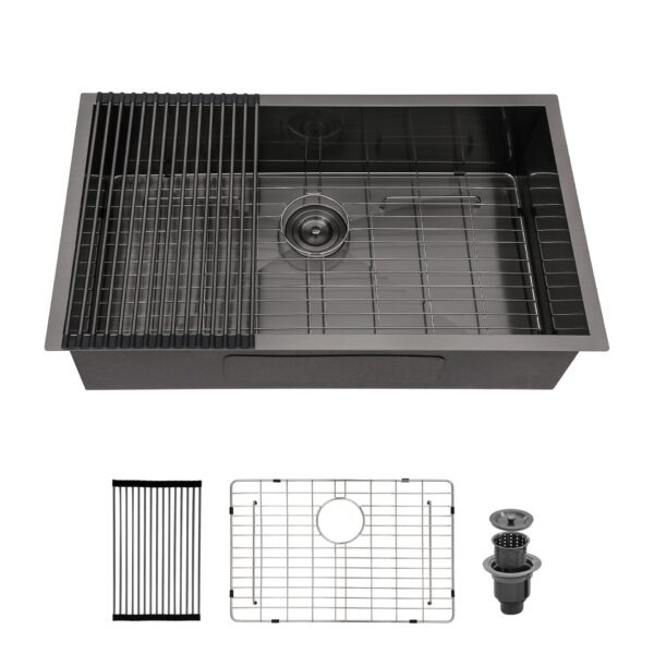 Kitchen Sink 3 Undermount Single Bowl 16 Gauge - Gunmetal Black