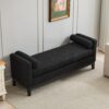 Elegant Upholstered Bench, Daybed, Ottoman With Wood Legs & 2 Bolster Pillows - Black Boucle - Image 4