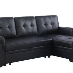 Lexi - Vegan Leather Modern Reversible Sleeper Sectional Sofa With Storage Chaise - Black