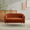 Modern Loveseat Couch Sofa With Corduroy Upholstery, Wooden Legs, 2 Seat For Small Spaces Office Studio Apartment Bedroom - Orange - Image 3