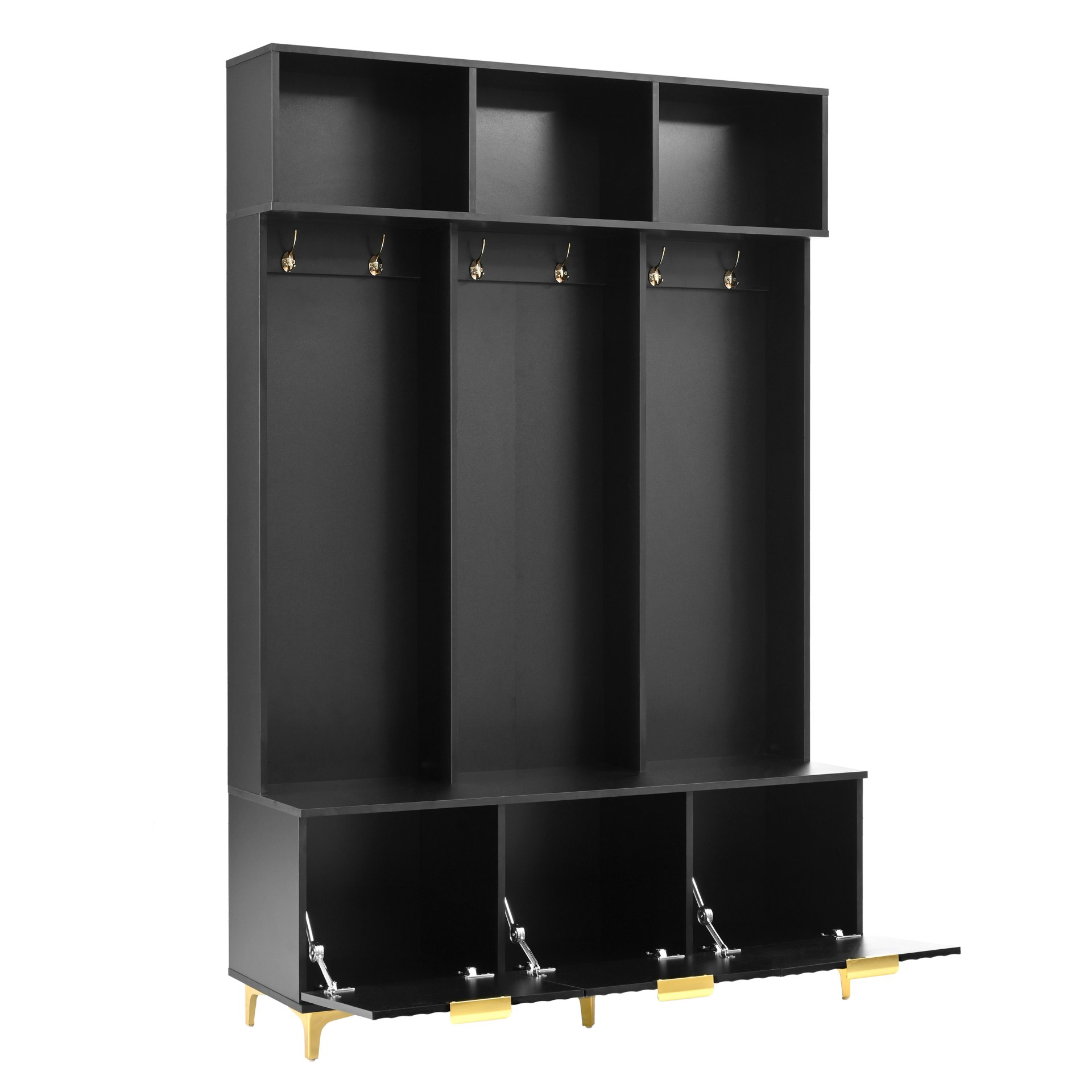 Modern Large Storage Hall Tree With Bench, Luxurious Coat Rack With 6 Hooks And Legs For Entryway, Living Room - Black / Gold - Image 12