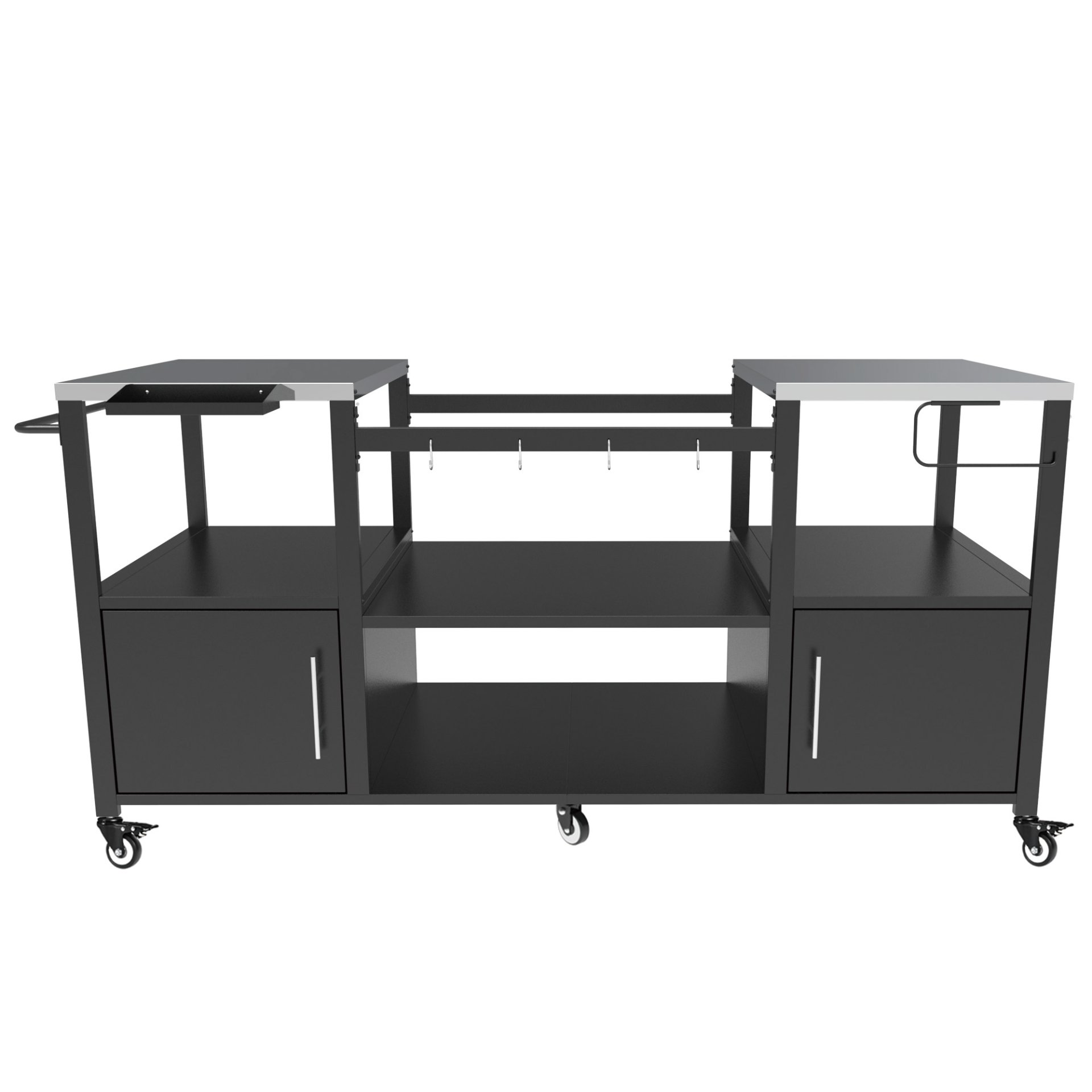 Outdoor Grill Table For Big Egg Style Bbq With Metal Grill Cart And Storage Box And Metal And Stainless Steel - Black / Silver - Image 12