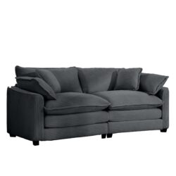 Modern Fabric Living Room Sofa With 4 Pillows Upholstered Large Deep Seating Loveseat Corduroy - Gray