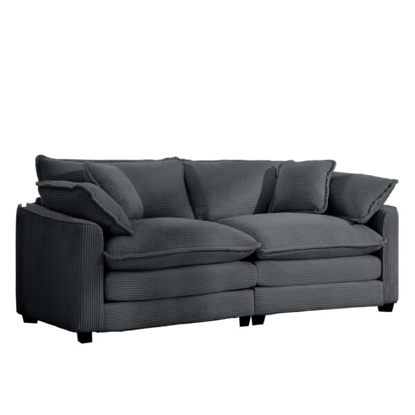 Modern Fabric Living Room Sofa With 4 Pillows Upholstered Large Deep Seating Loveseat Corduroy - Gray
