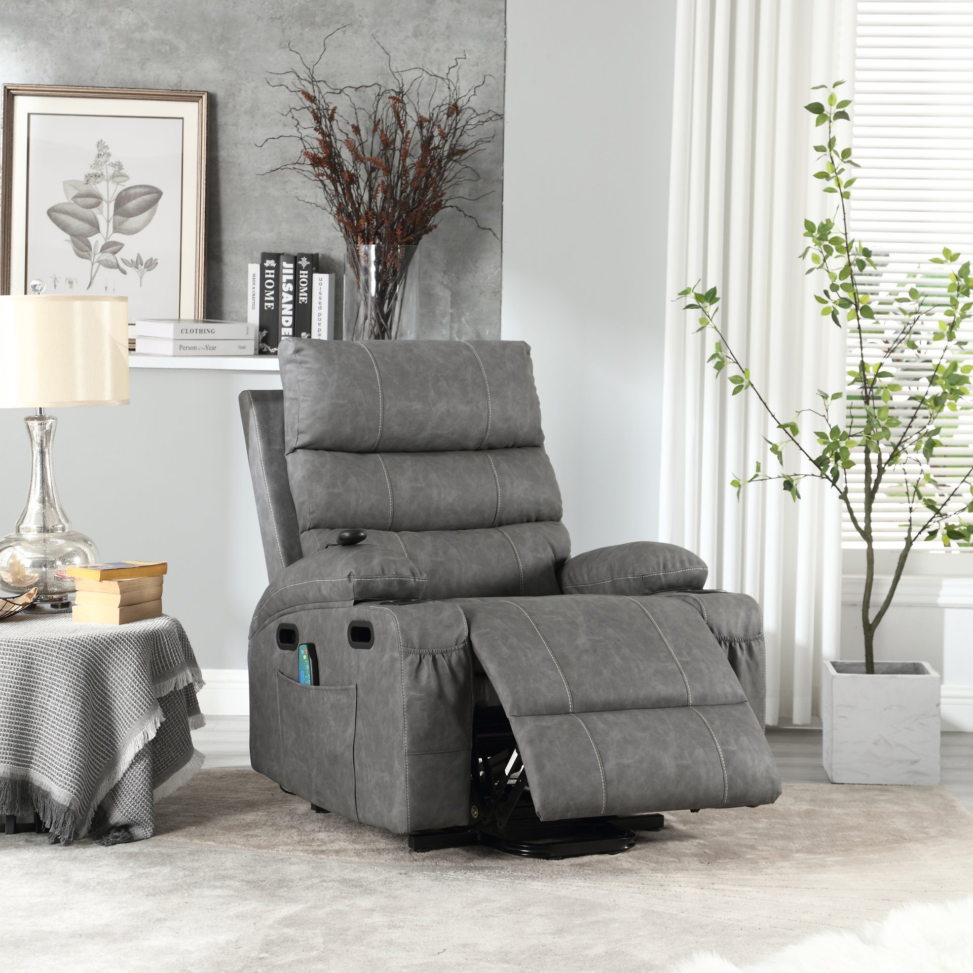 Cozy Electric Power Lift Recliner Chair Sofa For Elderly With Vibration Massage And Lumbar Heat - Gray - Image 5
