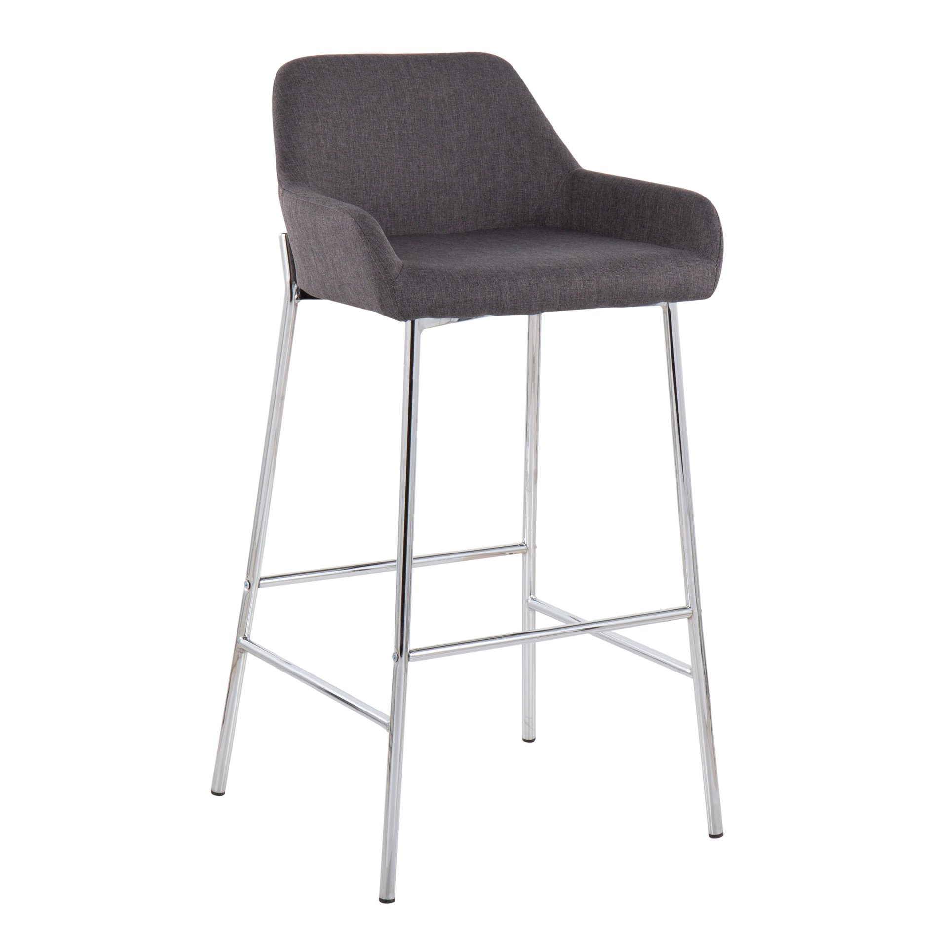 Daniella - Contemporary Fixed Height Bar Stool (Set of 2) - Chrome / Charcoal - Image 2