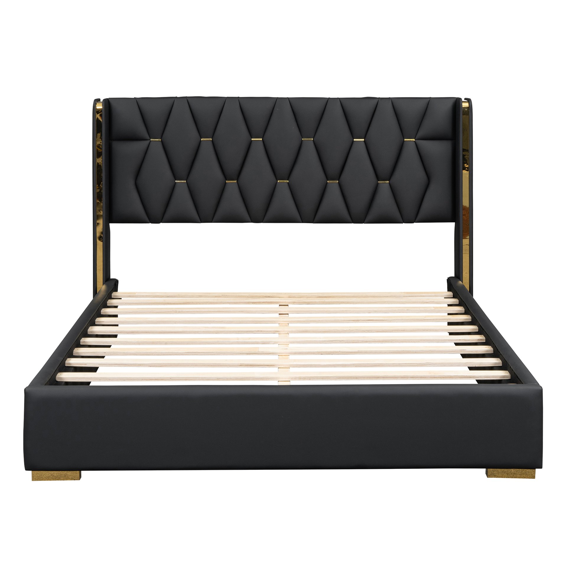 Full Size Upholstered Platform Bed With Strips - Black - Image 3