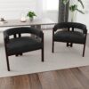 Modern Accent Chair Teddy Upholstered Armchair With Open Back 3 Legs Barrel Dining Chair - Black - Image 2