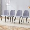 Luxury Simple Chair Linen Cotton High Resilience Dining Chair With Black Metal Legs (Set of 4) - Light Gray - Image 4