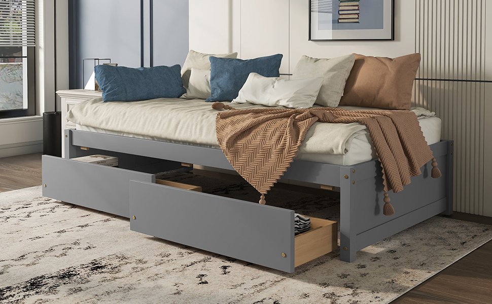 Twin Bed With 2 Drawers, No Box Spring Needed - Gray - Image 4