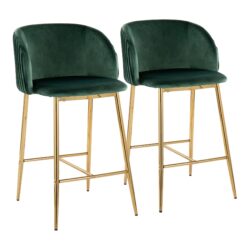 Fran - Pleated Contemporary / Glam Fixed Height Counter Stool (Set of 2) - Gold / Green