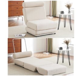 Single Sofa Chair Foldable Single Sofa Bed With Pillow, Portable Foldable Sofa Bed, Leisure Sofa Chair, Easy To Store, Made Of Breathable And Wearable Linen - Cream White