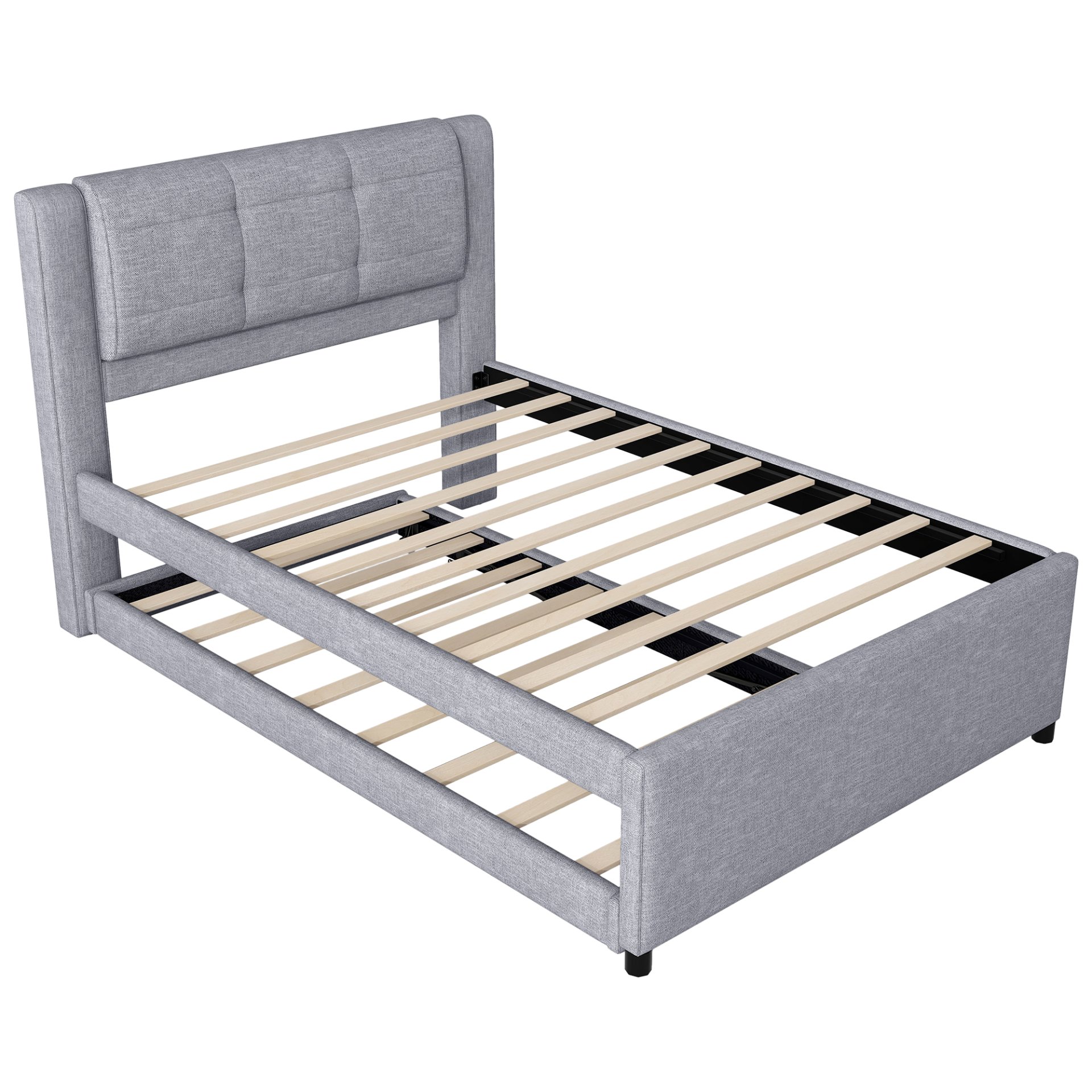 Full Size Upholstery Platform Bed With Trundle,Trundle Can Be Flat Or Erected - Gray - Image 11