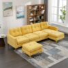 Modern Velvet L - Shape Convertible Sectional Sofa With Movable Ottoman - Yellow - Image 9