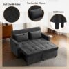 Contemporary Loveseat Sofa Bed Sleeper With Reversible Backrest Side Pockets USB Ports Phone Holder Chenille - Black - Image 6