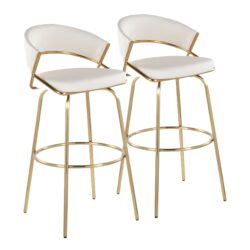 Jie - Fixed Height Contemporary Barstool With Swivel With Round Footrest (Set of 2) - Gold / White
