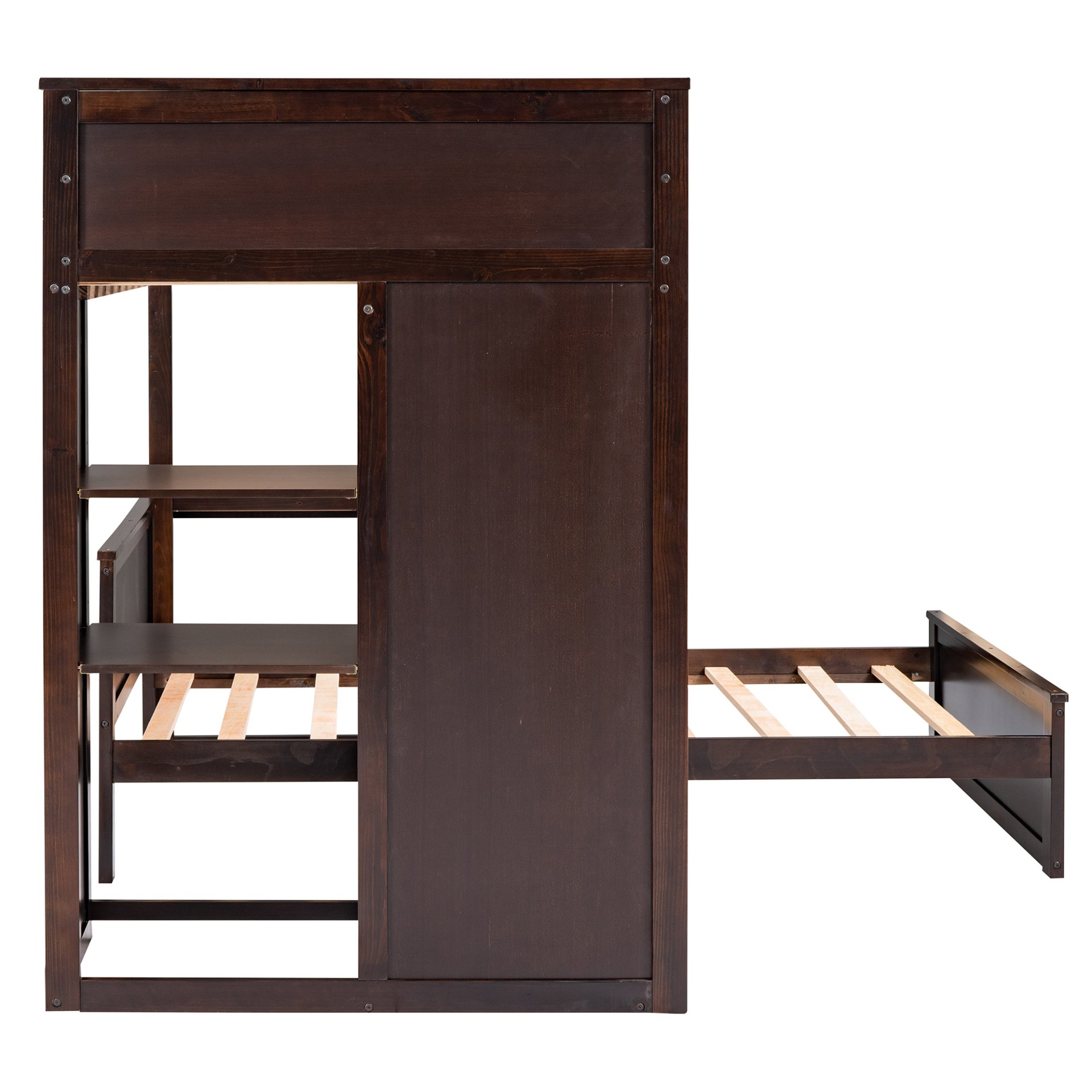 Twin Size Loft Bed With A Stand Alone Bed, Shelves, Desk, And Wardrobe - Espresso - Image 6
