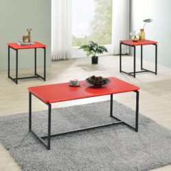GT - 3 Piece Carbon Fiber Wrap Coffee Table And End Table (Set of 3) - Red