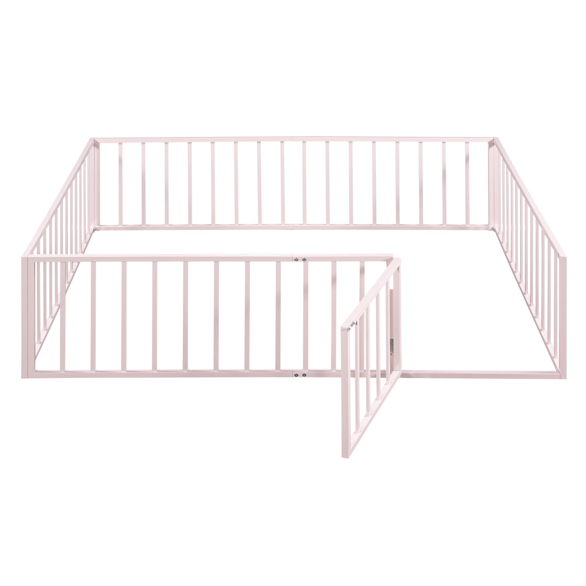 Queen Size Floor Bed Frame With Fence And Door - Pink - Image 4