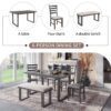 6 Pieces Family Furniture, Solid Wood Dining Room Set With Rectangular Table & 4 Chairs With Bench - Gray - Image 5