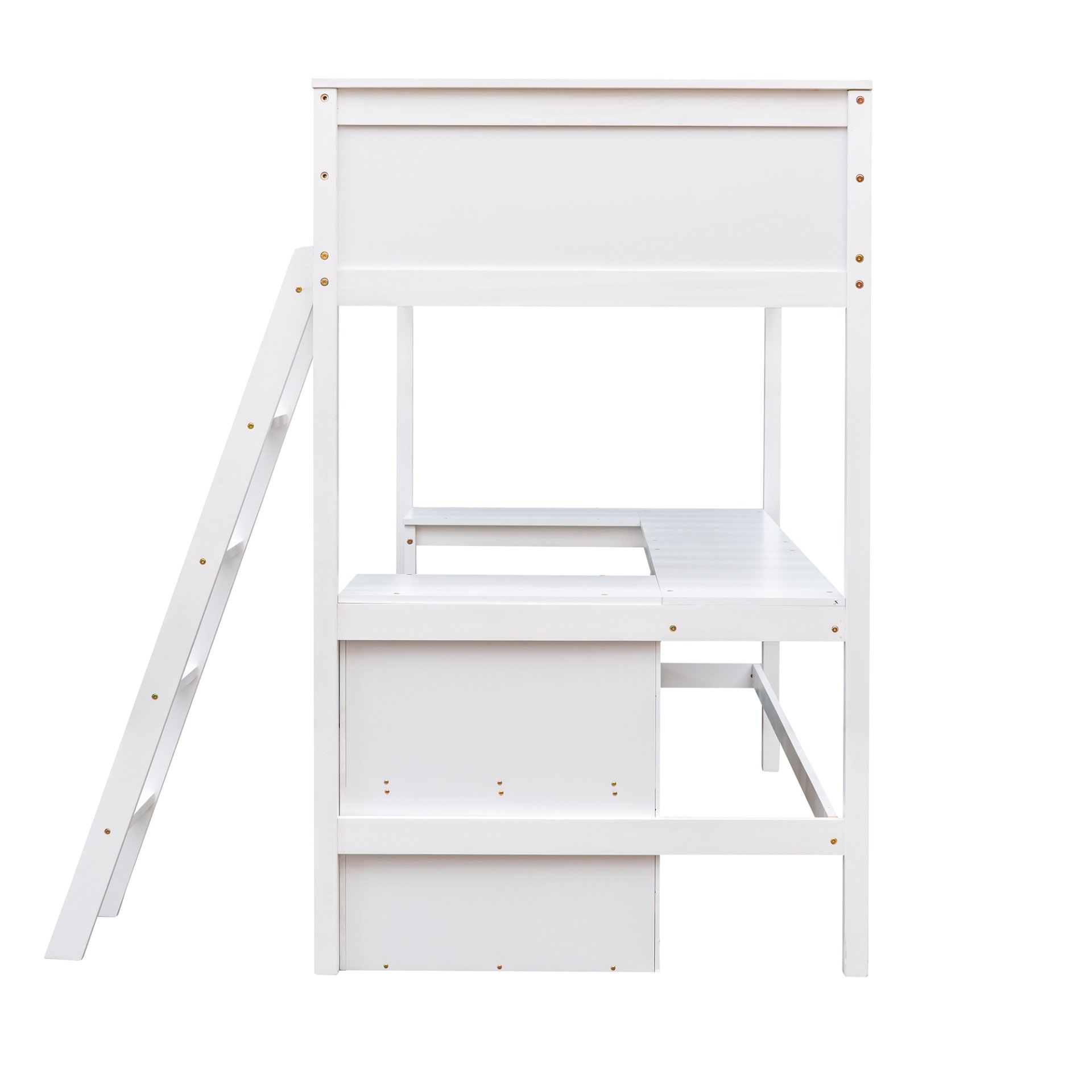 Twin Size Loft Bed With Shelves With Desk - White - Image 13