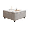 Large Square Storage Bench, Footstool With 2 Storage Doors, Mid - Century Modern Coffee Table For Living Room, Nailhead Inlay - Light Gray - Image 6